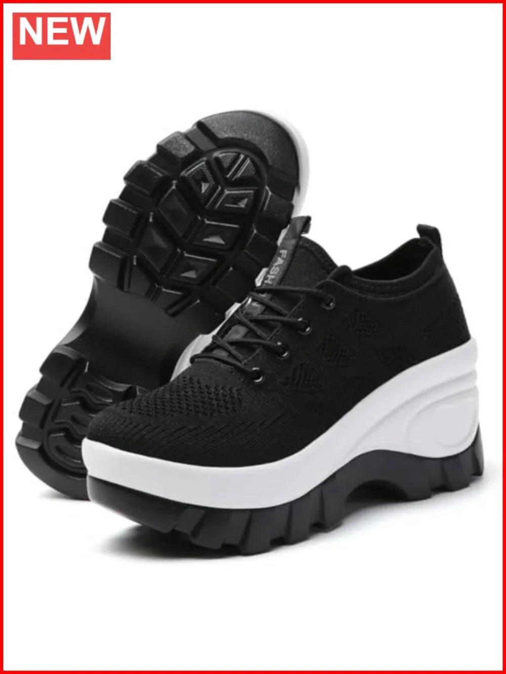 Chunky Platform Orthopedic Walking Shoes Knitted Breathable Lace Up Lug Sole